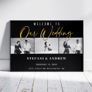 Poster Cartaz de casamento elegante com foto em preto e b