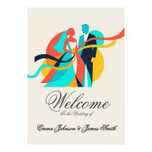 Cartaz de Casamento em Creme Abstrato