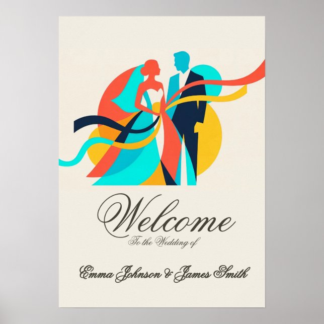 Poster Cartaz de Casamento em Creme Abstrato (Frente)
