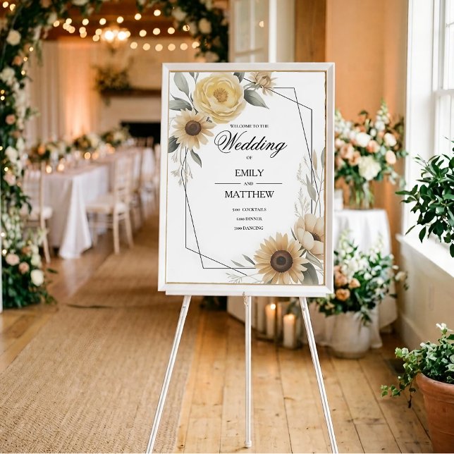 Poster Cartaz de Casamento Enquadrado com Flores Amarelas (Criador carregado)