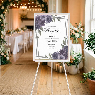 Poster Cartaz de Casamento Floral Ameixa