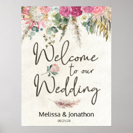 Poster Cartaz de Casamento Floral Boho Pastel Neutro