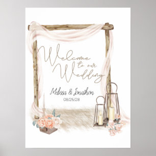 Poster Cartaz de Casamento Floral Elegante Boho Rosa Mode