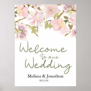 Poster Cartaz de Casamento Floral Magnólia Rosa