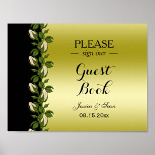 Poster Cartaz de casamento floral romântico chique dourad