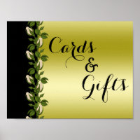 Cartaz de Casamento Floral Romântico Dourado e Pre