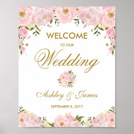 Poster Cartaz de casamento floral rosa Chic Blush Bem-vin