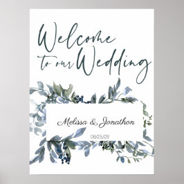 Poster Cartaz de casamento floral verde prateado sálvia