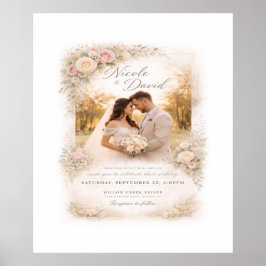 Poster Cartaz de Casamento Floral Vintage — Foto & Nome P