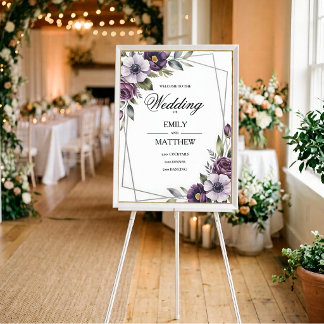 Poster Cartaz de Casamento Floral Violeta Emoldurado