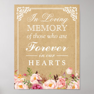Pôster Cartaz de Casamento Kraft Floral Em Memória Carinh