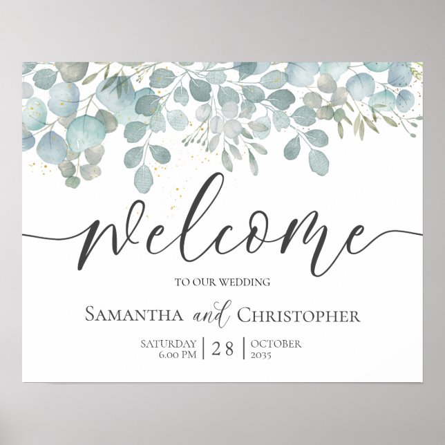 Poster Cartaz de Casamento Rustico Eucalipto Verde Salvia (Frente)