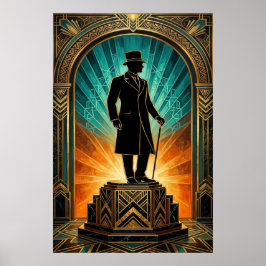 Poster Cartaz de Cavalheiro com Sombra no Estilo Art Déco