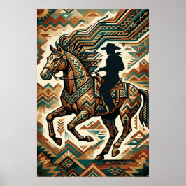 Poster Cartaz de Cavalo e Cavaleiro Art Déco - Geométrico