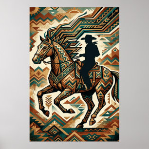Poster Cartaz de Cavalo e Cavaleiro Art Déco - Geométrico