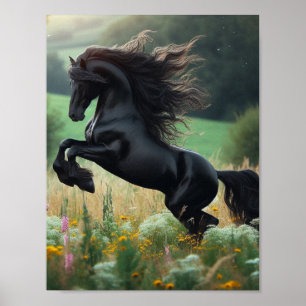 Poster Cartaz de cavalo preto na parede