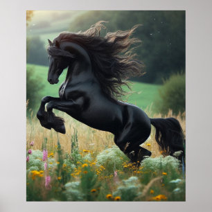 Poster Cartaz de cavalo preto na parede