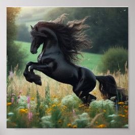 Poster Cartaz de cavalo preto na parede