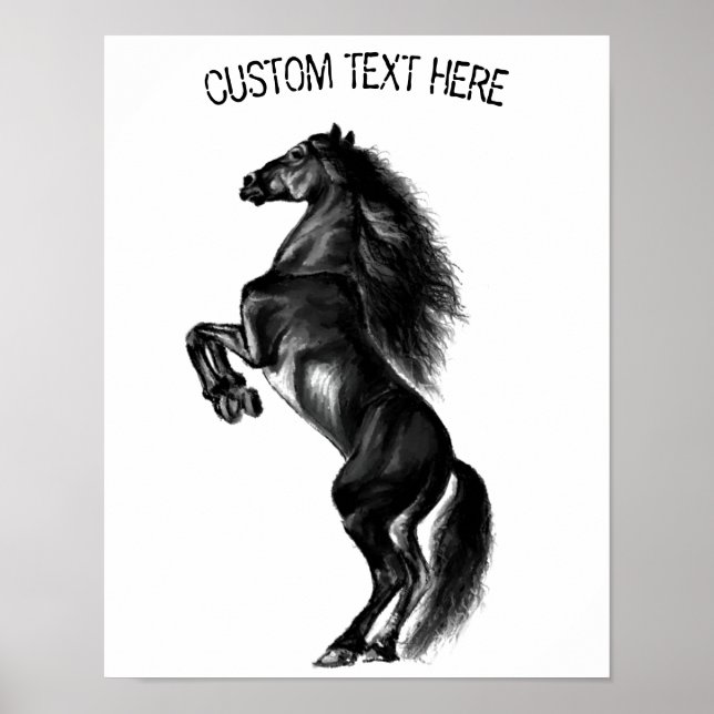 Poster Cartaz de Cavalo Selvagem Preto Reto Seu Texto / C (Frente)