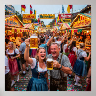 Poster Cartaz de Celebração Noturna do Oktoberfest de Mun