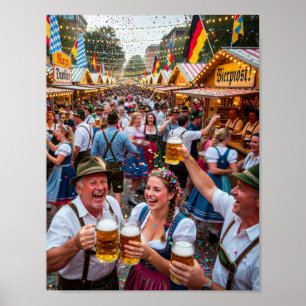 Poster Cartaz de Cena Alegre do Oktoberfest Bávaro