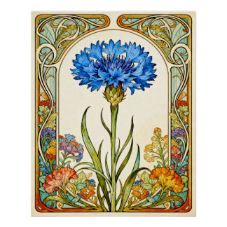 Pôster Cartaz de Centáurea em estilo Art Nouveau.