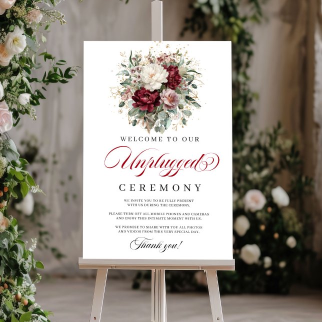 Poster Cartaz de Cerimônia Desconectada Rosa Borgonha Ele (Stylish Blush Burgundy Unplugged Ceremony Poster)