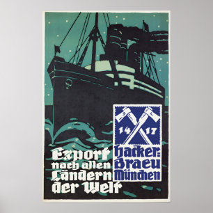 Poster Cartaz de Cerveja Alemão dos Anos 1930 Hackerbräu 