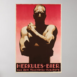 Poster Cartaz de Cerveja Herkules dos anos 1930 Vintage A