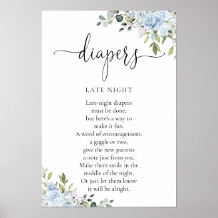 Poster Cartaz de Chá de Bebê com Floral em Eucalipto Azul