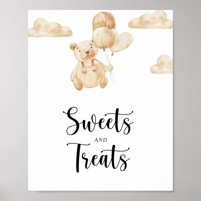 Poster Cartaz de chá de bebê com ursinho e doces (Frente)