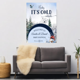 Poster Cartaz de Chá de Bebê de Inverno Urso Polar & Card