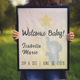 Poster Cartaz de Chá de Bebê "Elefante Caprichoso - Beba