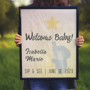 Poster Cartaz de Chá de Bebê "Elefante Caprichoso - Beba 