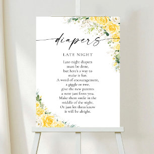 Poster Cartaz de Chá de Bebê Floral Amarelo Elegante