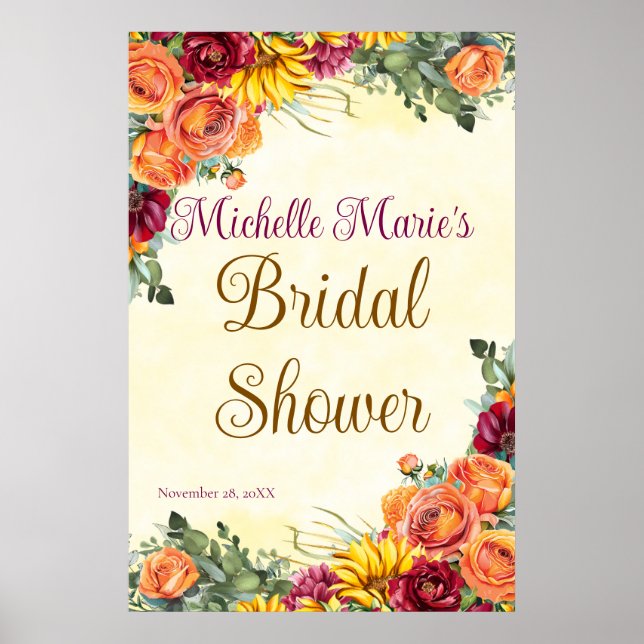 Poster Cartaz de Chá de Noiva Florido de Outono (Frente)