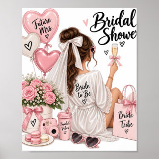 Poster Cartaz de Chá de Noiva Rosa Elegante – Futura Sra.