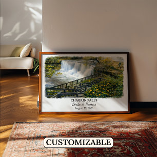 Poster Cartaz de Chagrin Falls Ohio, Aquarela, Personaliz