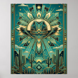 Poster Cartaz de Chapéu de Cowboy Art Déco - Oeste Geomét