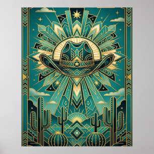 Poster Cartaz de Chapéu de Cowboy Art Déco - Oeste Geomét