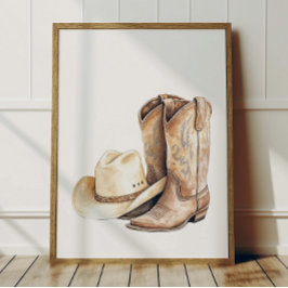 Poster Cartaz de Chapéu e Bota de Cowboy para Decoração d