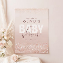 Cartaz de Chuvade Bebê Menina com Brilho em Rose G