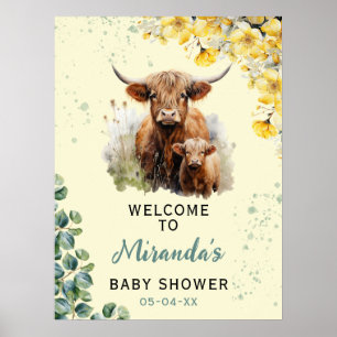 Poster Cartaz de Chuveiro de Bebê da Vaca das Terras Alta