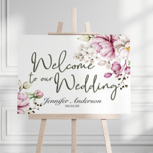Poster Cartaz de Chuveiro de Noiva Floral Rosa Borgonha P