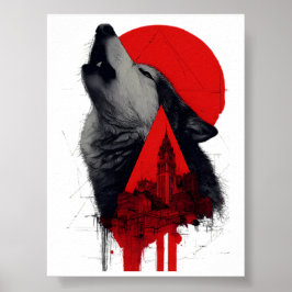 Poster Cartaz de Cidade do Lobo Uivando Trash Polka Abstr