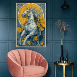 Poster Cartaz de Circo Art Nouveau em Azul e Amarelo
