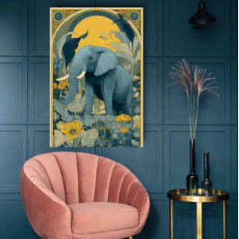 Poster Cartaz de Circo Art Nouveau em Azul e Amarelo