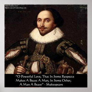 Poster Cartaz de Citação de Shakespeare "Ó Amor Poderoso"