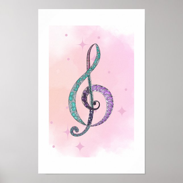 Poster Cartaz de clave de sol Melodia em Linha e Cor (Frente)