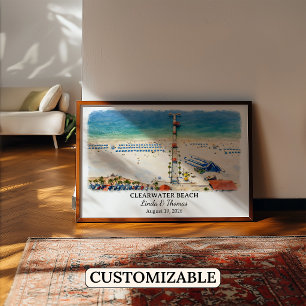 Poster Cartaz de Clearwater Beach Flórida, Aquarela